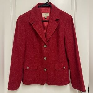 L.L. Bean Women's Red Fleck 3 button Lined wool blazer Jacket Medium Petite